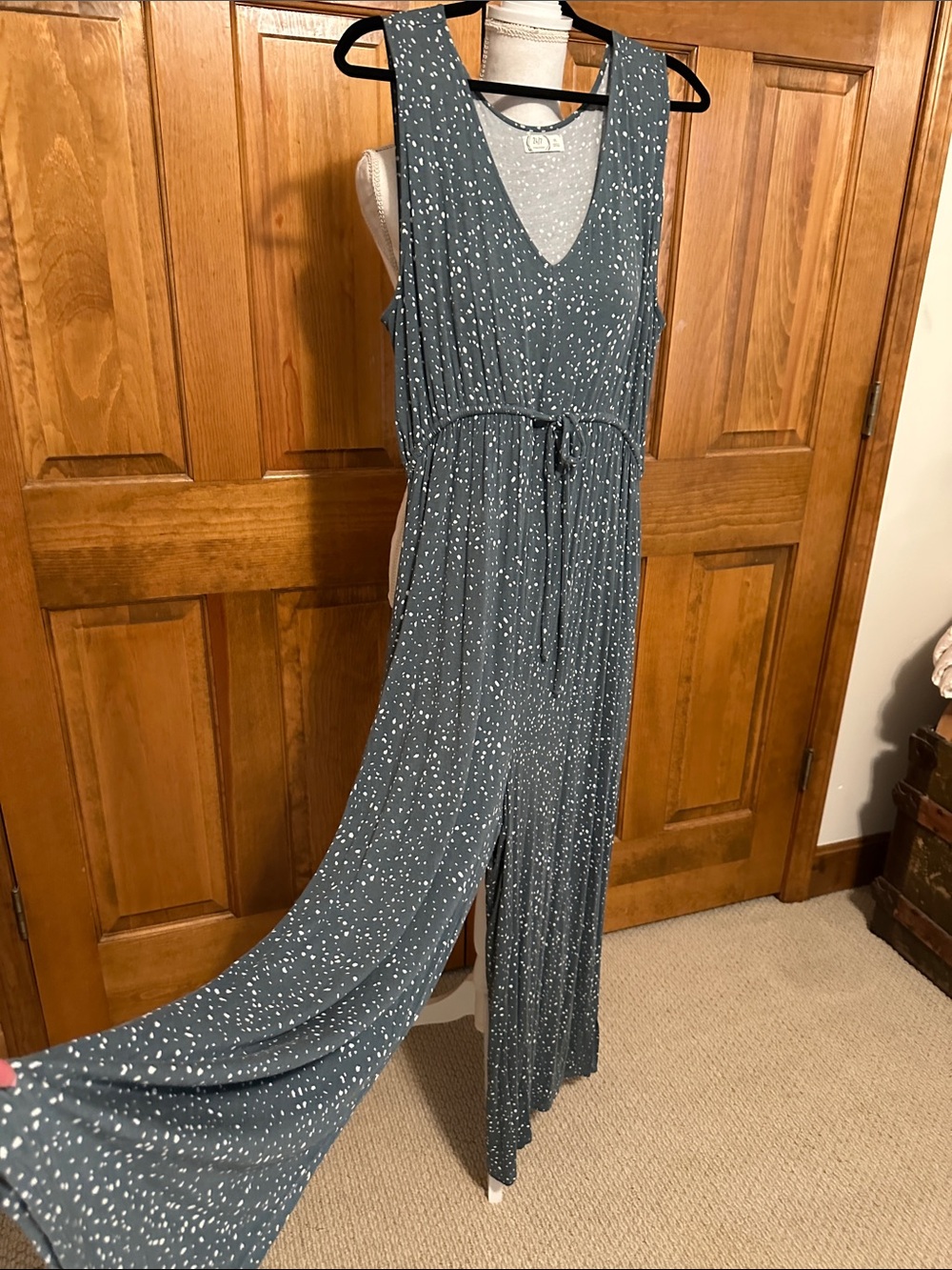 Maurice’s Sleeveless V-Neck Wide-Leg Jumpsuit in Greenish Blue with Dot PrintXL